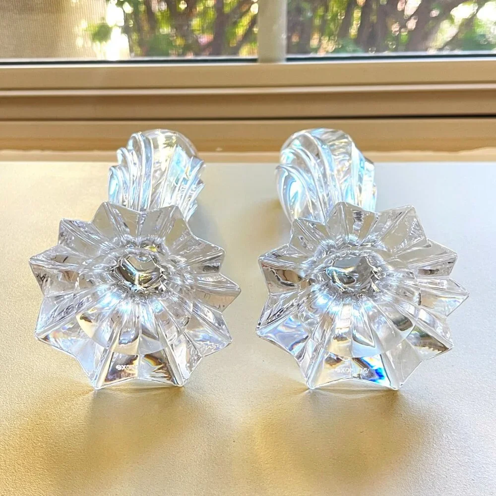 Lenox Arctic Bloom Crystal Candlesticks Pair Set of 2 Germany Signed